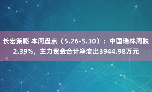 长宏策略 本周盘点（5.26-5.30）：中国瑞林周跌2.39%，主力资金合计净流出3944.98万元