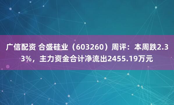 广信配资 合盛硅业（603260）周评：本周跌2.33%，主力资金合计净流出2455.19万元