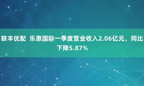 联丰优配  乐惠国际一季度营业收入2.06亿元，同比下降5.87%